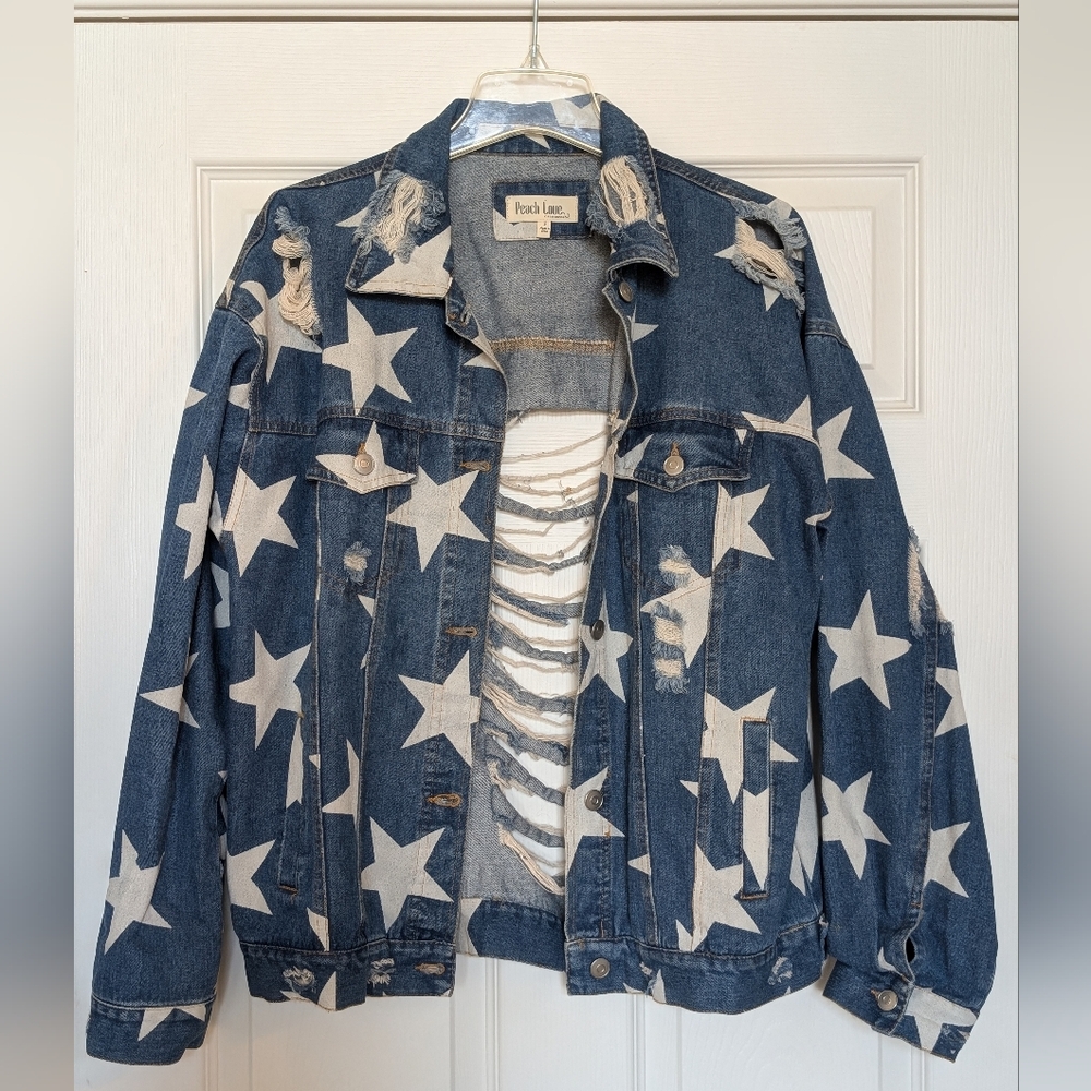Peach Love Painted stars, Oversized denim jacket Size Small